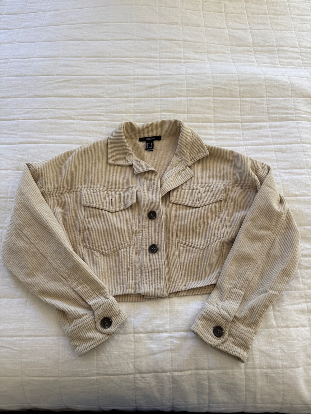 Forever 21 Beige Corduroy Cropped Jacket